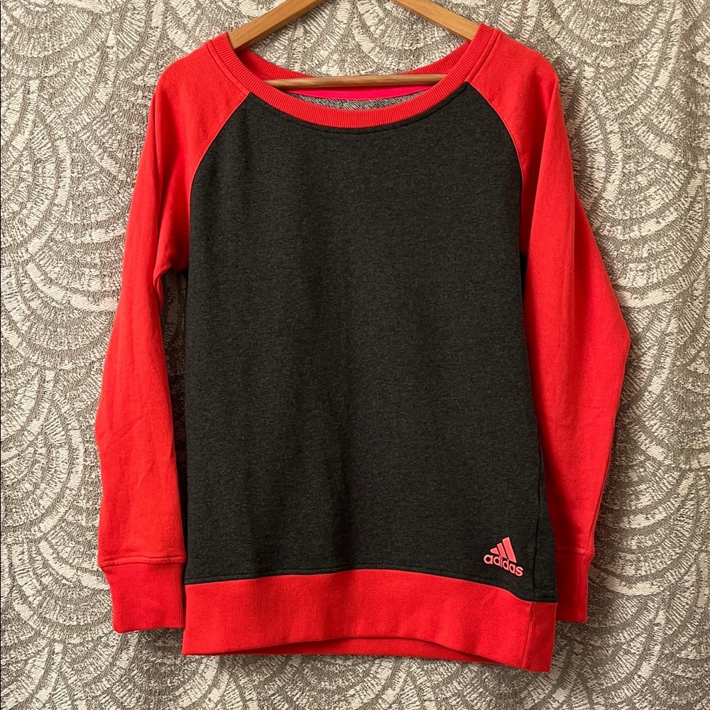 Adidas Charcoal and Bright Coral Crewneck Sweatshirt